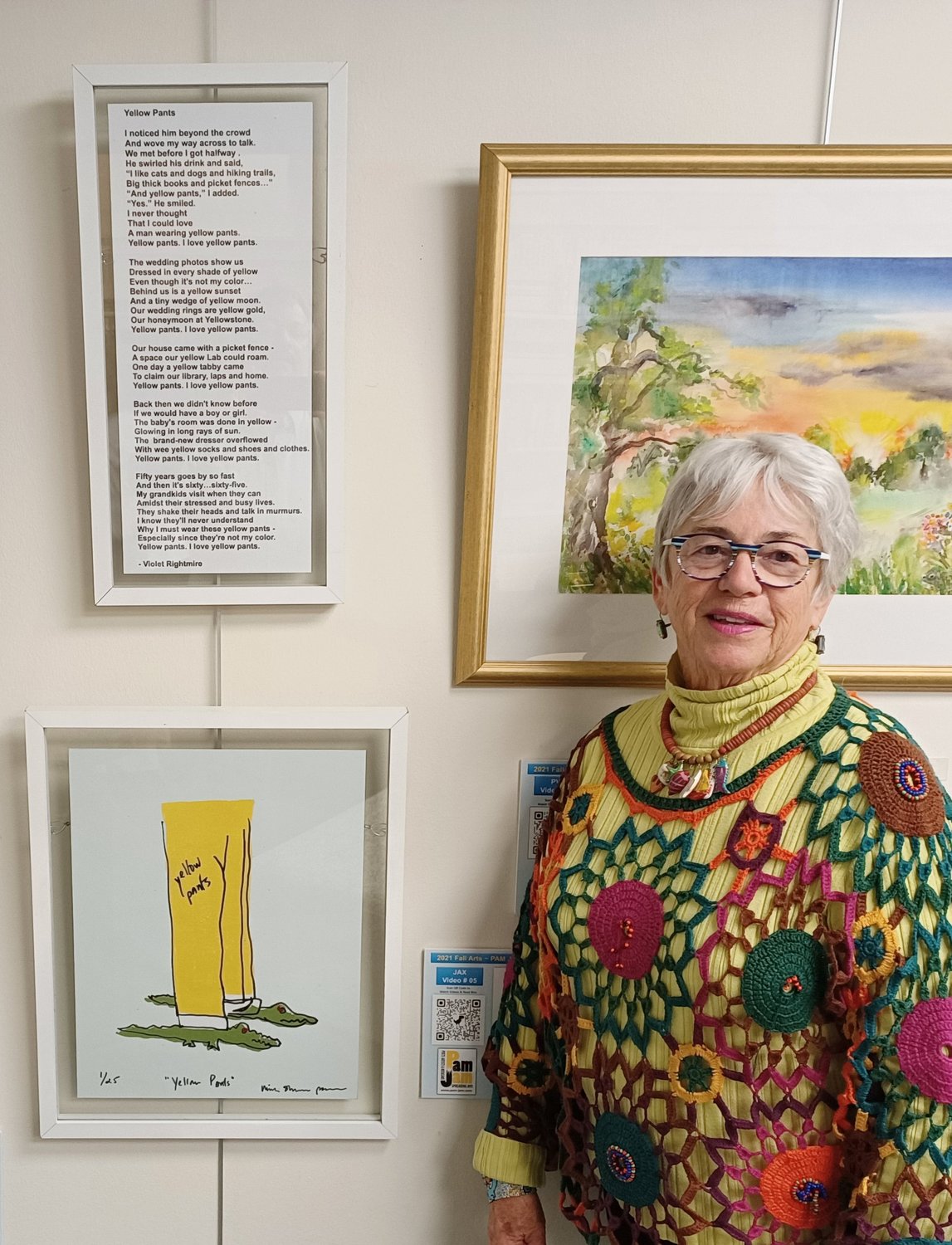 Mimi Sherman Pearce is shown with her fun print, “Yellow Pants.”